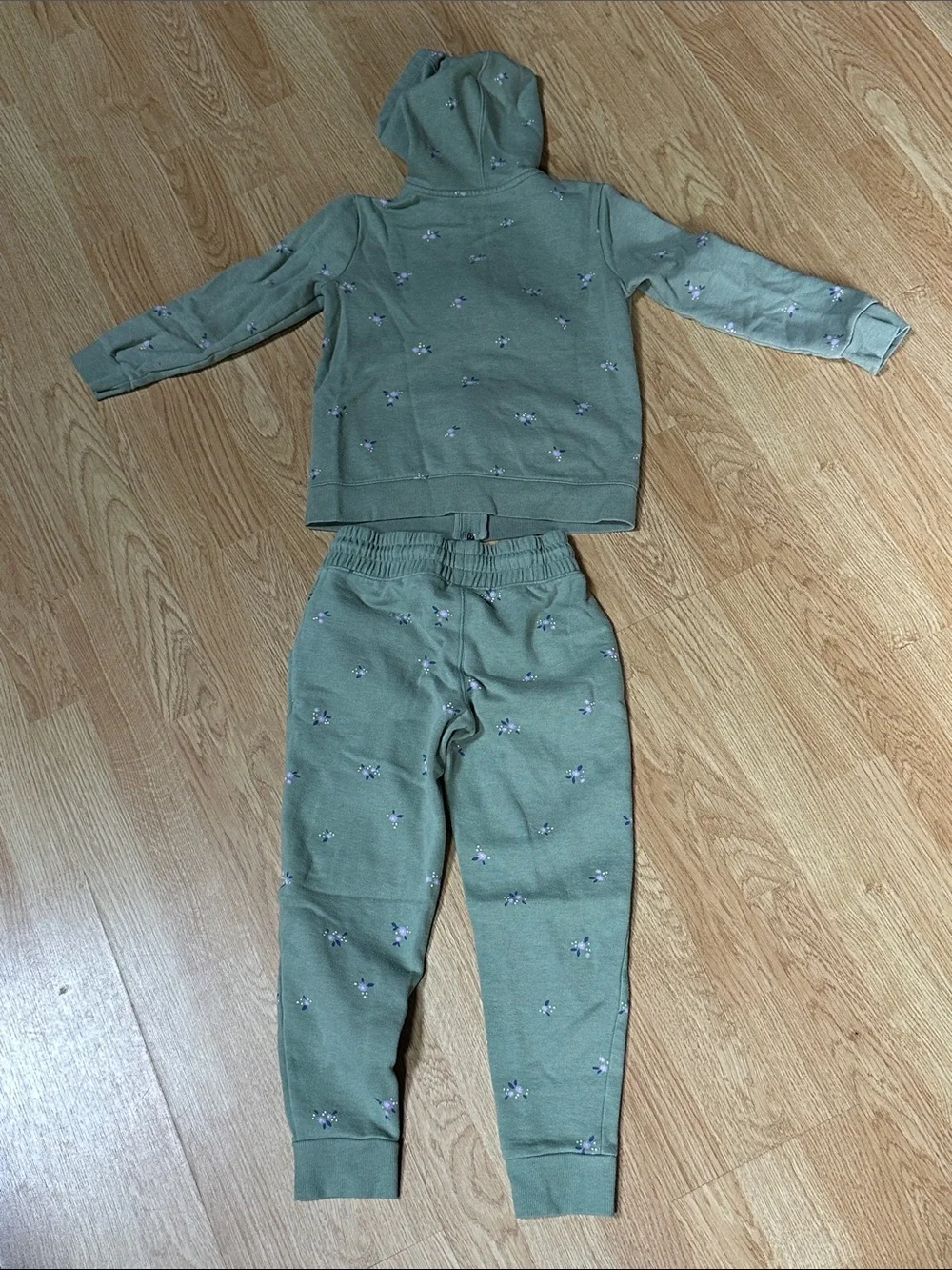 Catt and Jack set floral green sweatshirt hood zip up sweatpants 6